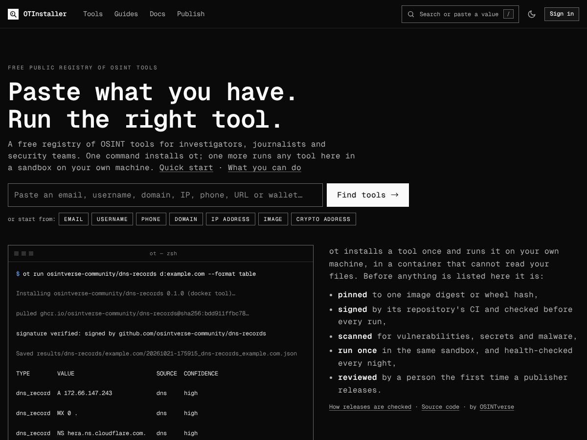 Landing-page snapshot of otinstaller.com