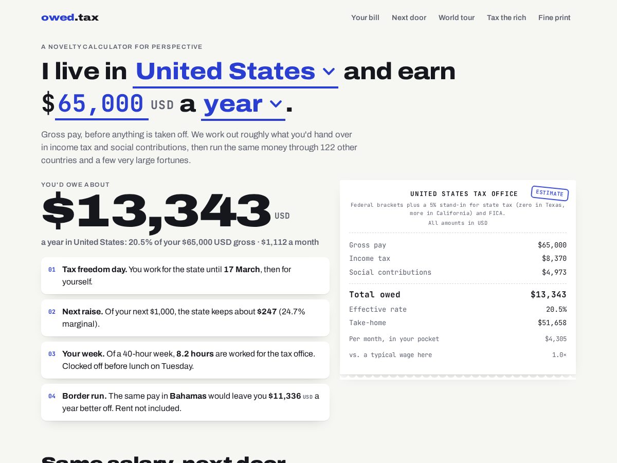 Landing-page snapshot of owed.tax