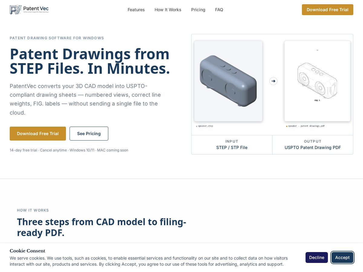 Landing-page snapshot of patentvec.com