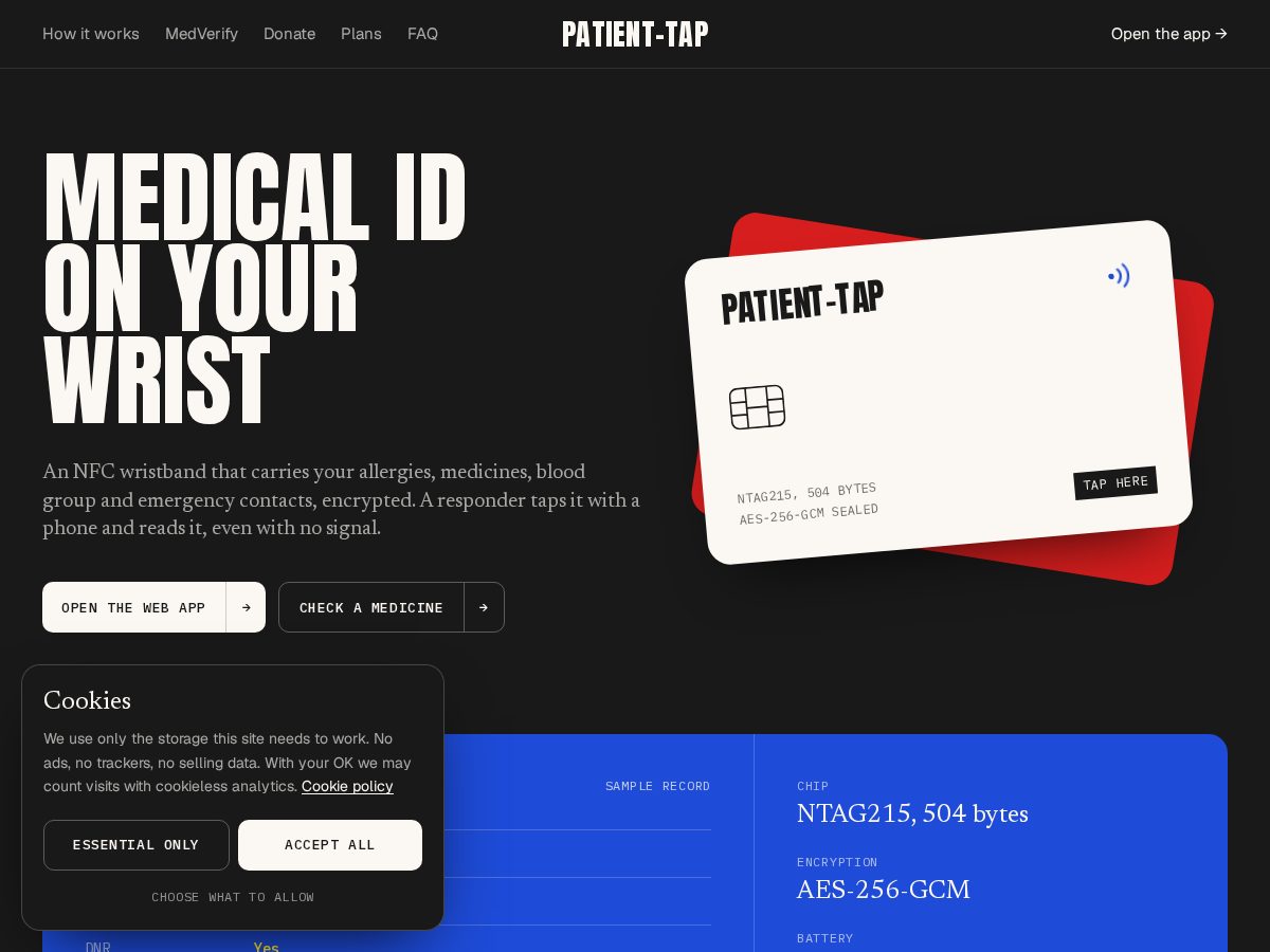 Landing-page snapshot of patient-tap.shop