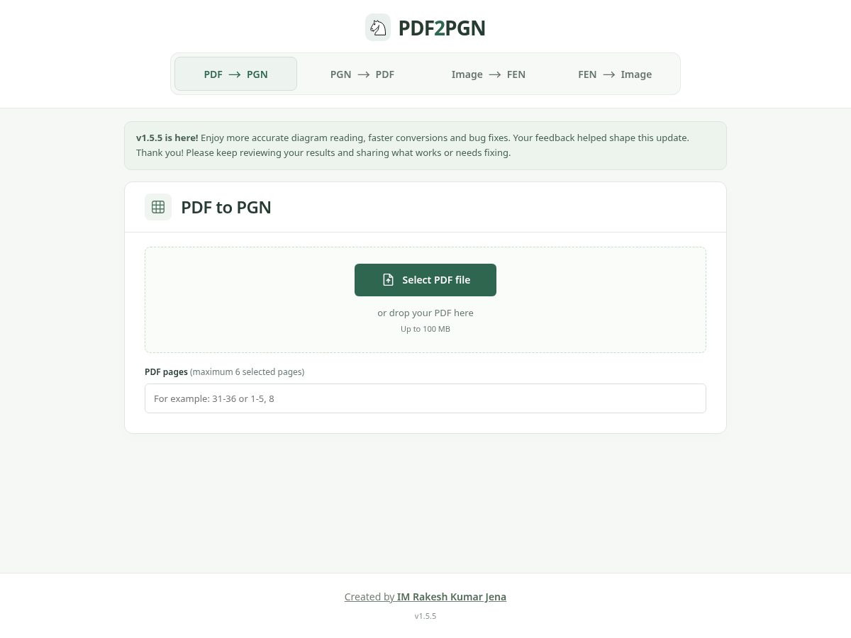 Landing-page snapshot of pdf2pgn.com