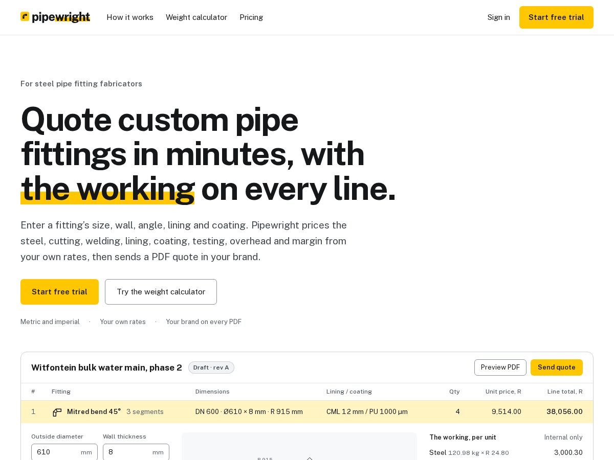 Landing-page snapshot of pipewrightapp.com