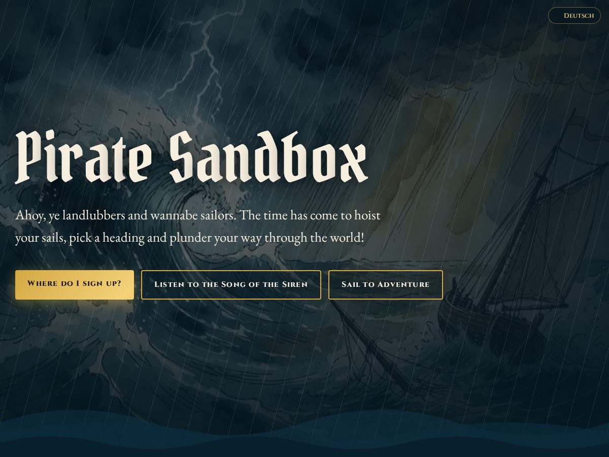 Landing-page snapshot of pirate-sandbox.com