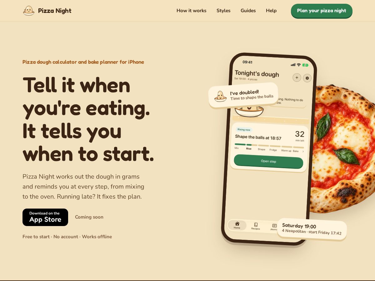Landing-page snapshot of pizzanightapp.com