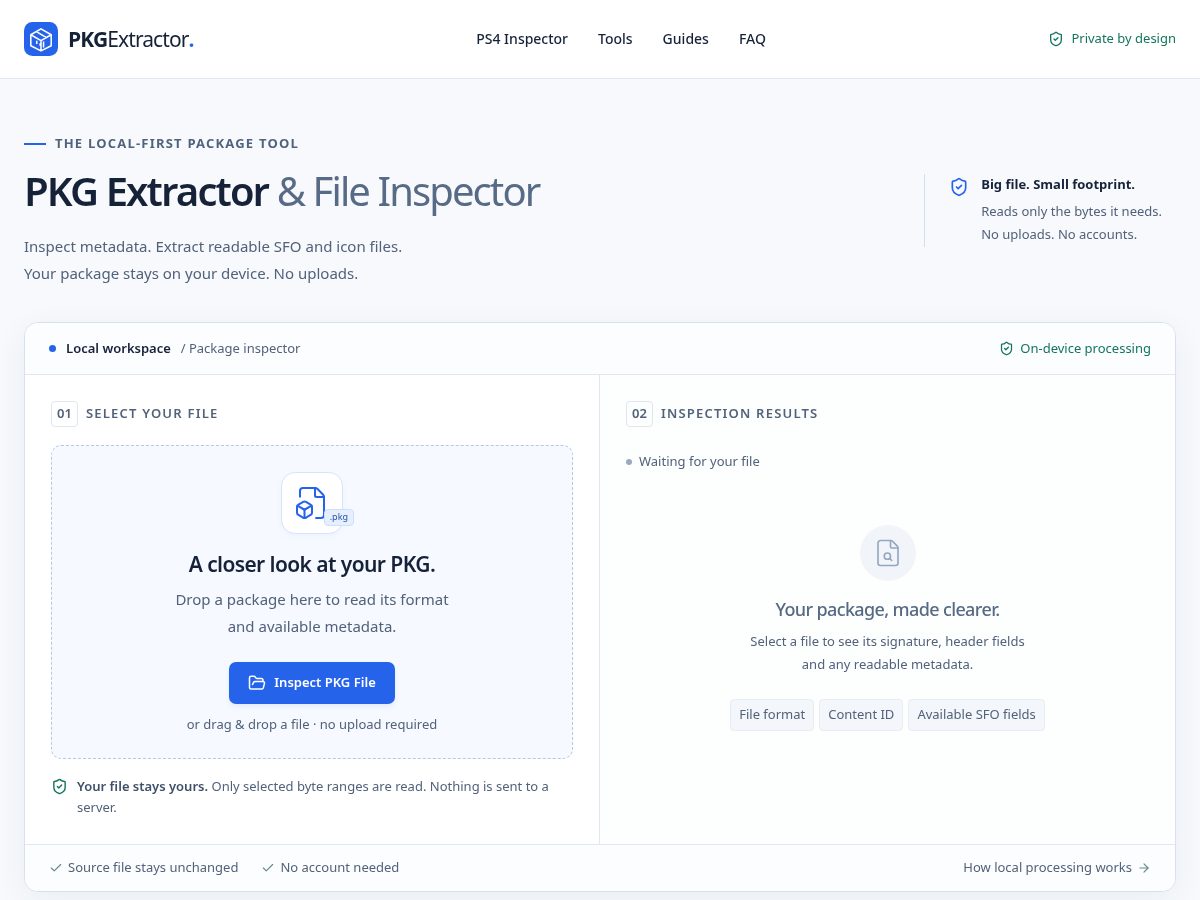 Landing-page snapshot of pkgextractor.com