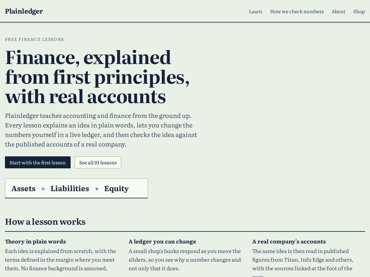 Landing-page snapshot of plainledgers.com