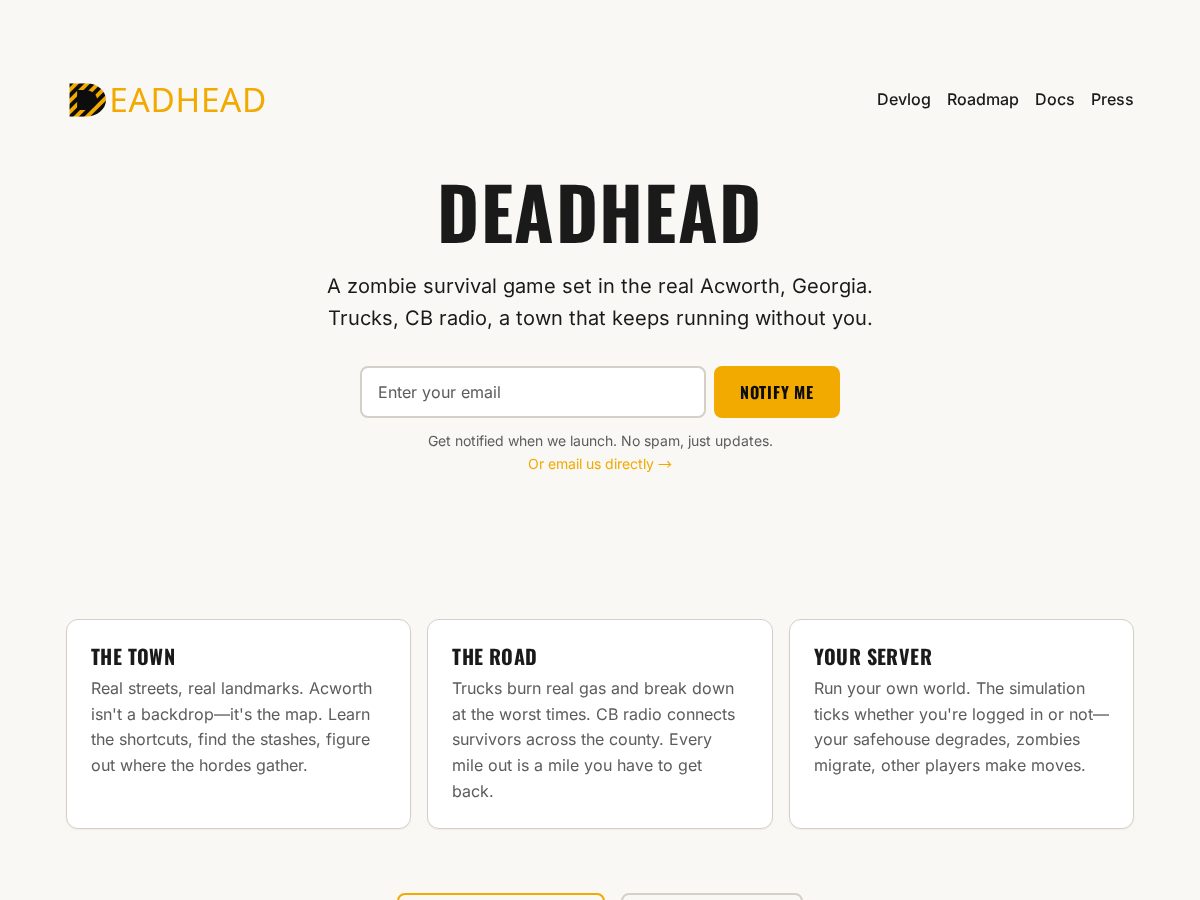 Landing-page snapshot of playdeadhead.com