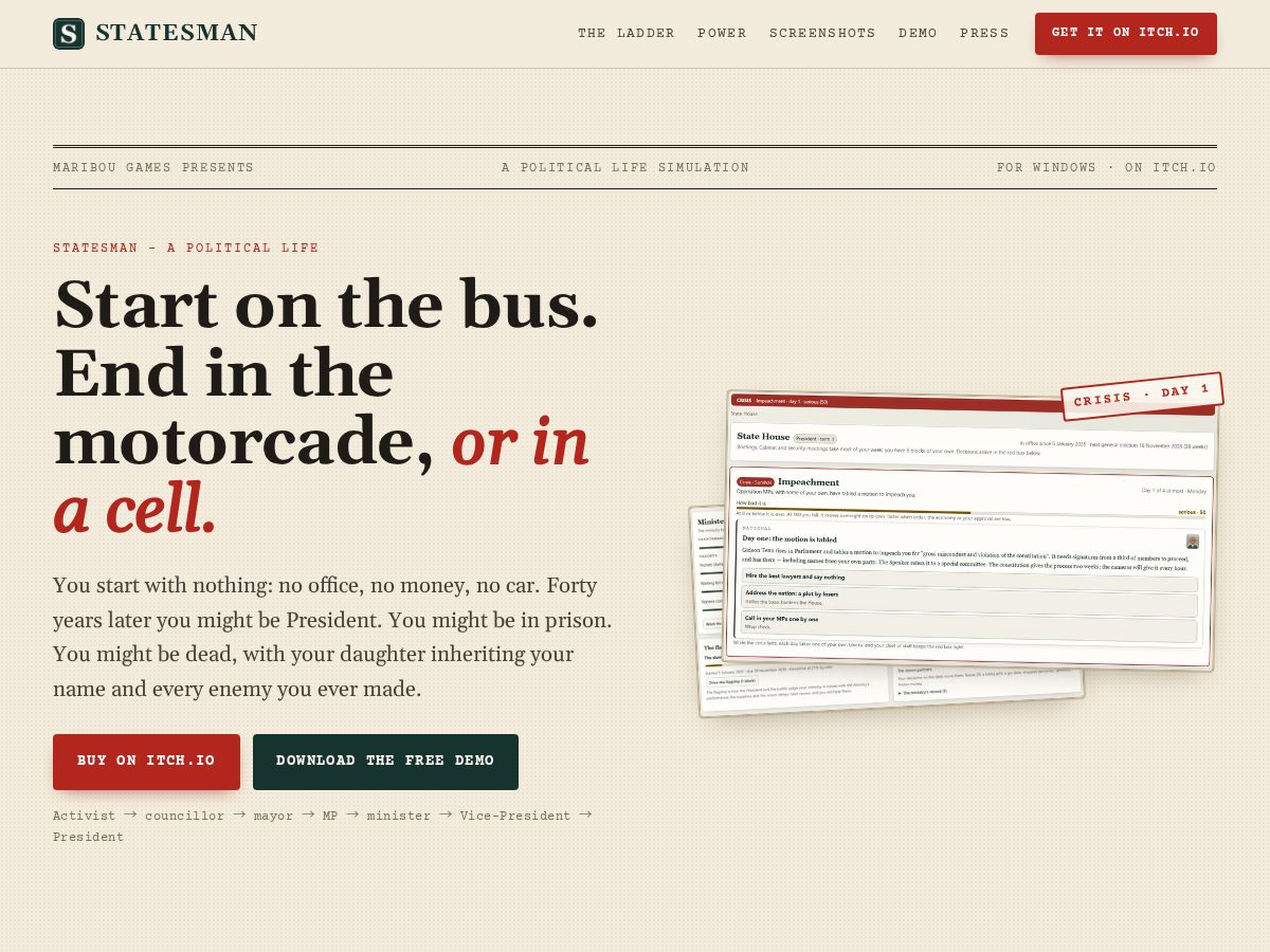 Landing-page snapshot of playstatesman.com
