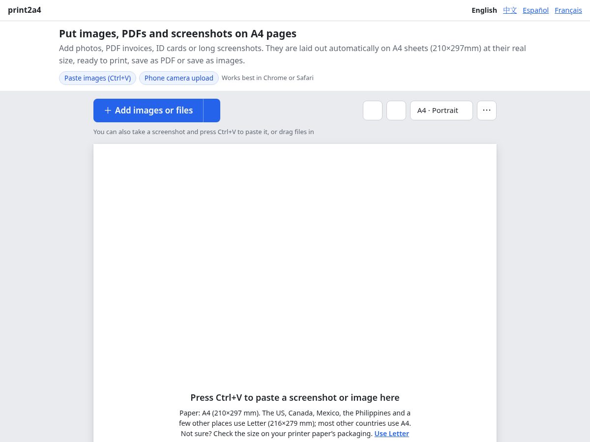 Landing-page snapshot of print2a4.com