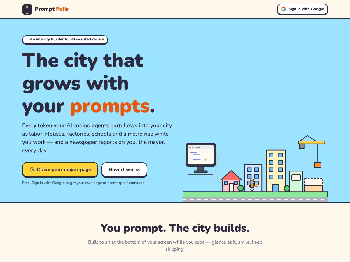 Landing-page snapshot of promptpolis.com