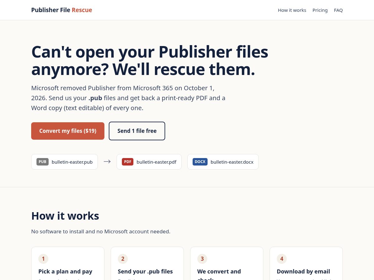 Landing-page snapshot of publisherfilerescue.com