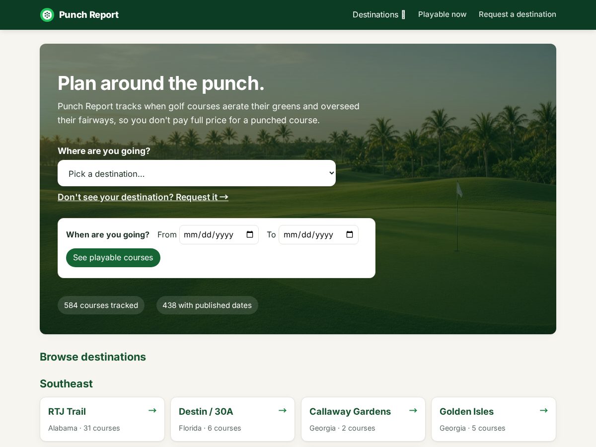 Landing-page snapshot of punchreportgolf.com