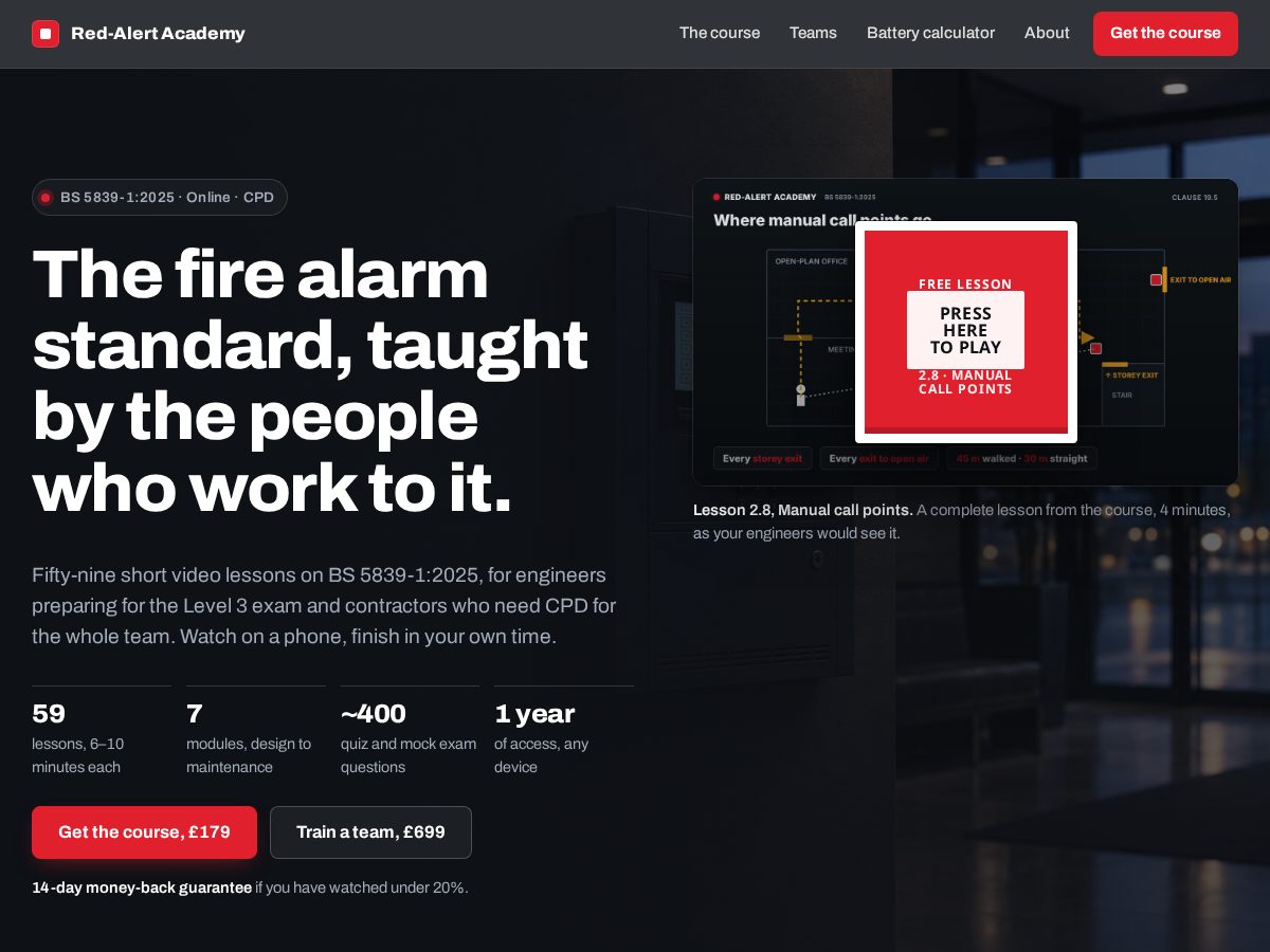 Landing-page snapshot of redalertacademy.com