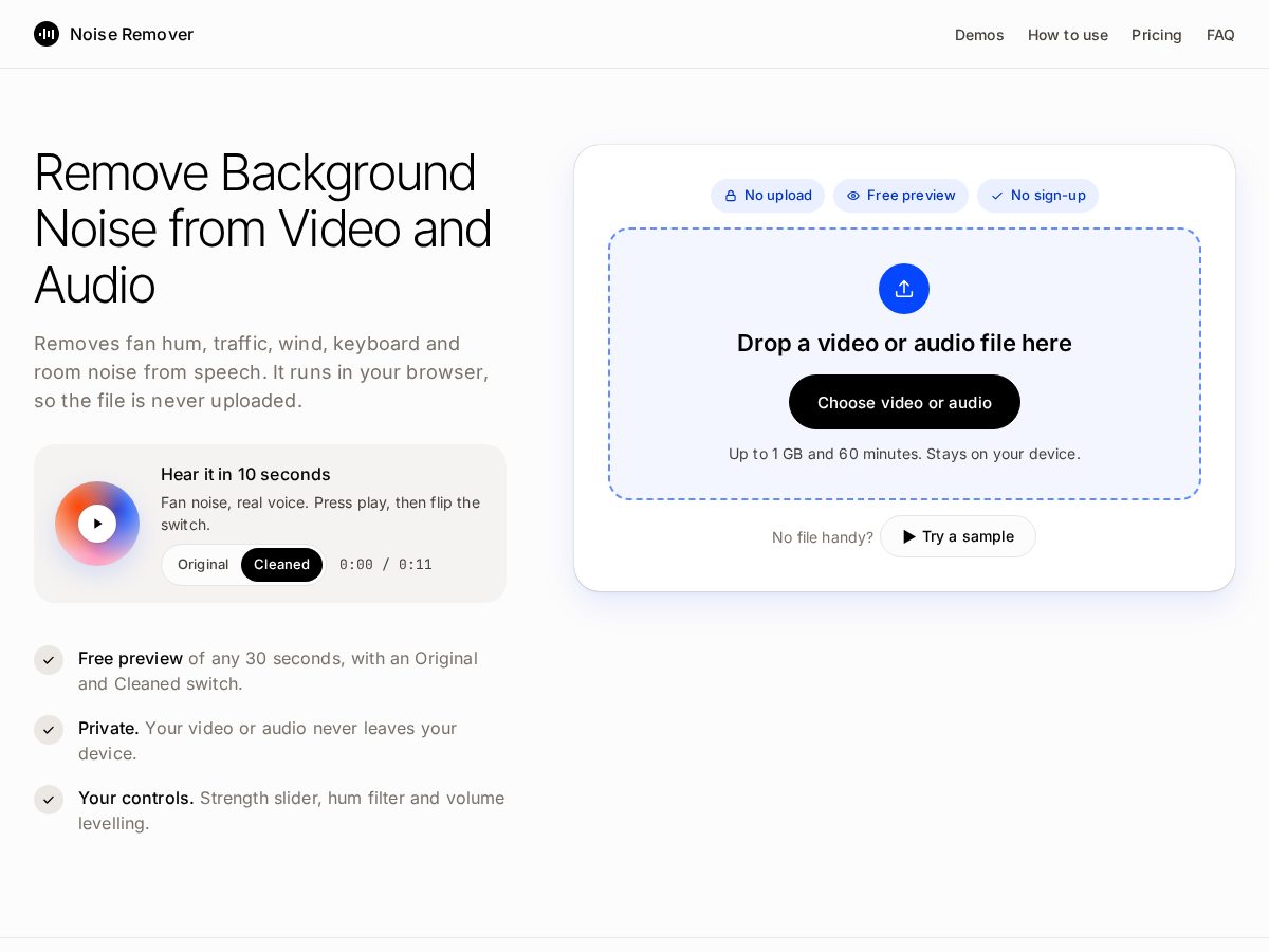 Landing-page snapshot of removebackgroundnoiseonline.com