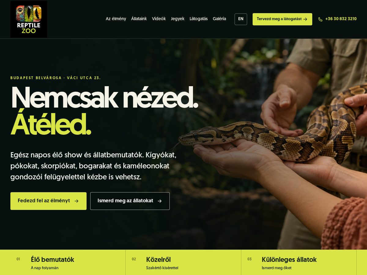 Landing-page snapshot of reptilezoobudapest.com