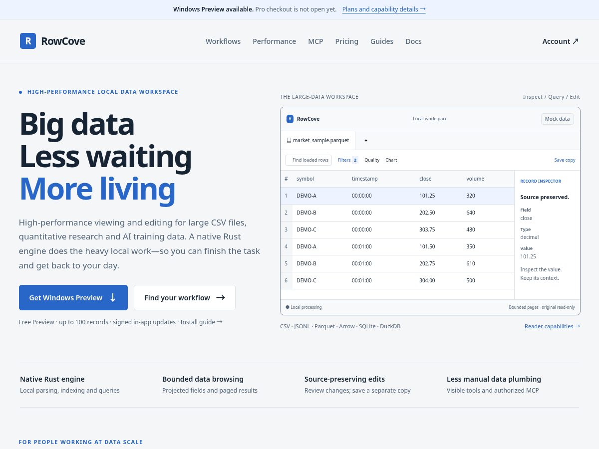 Landing-page snapshot of rowcove.com