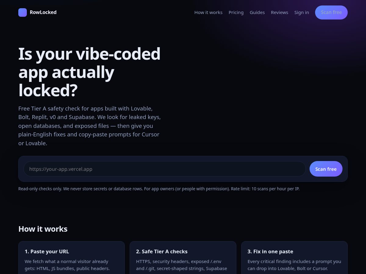 Landing-page snapshot of rowlocked.com