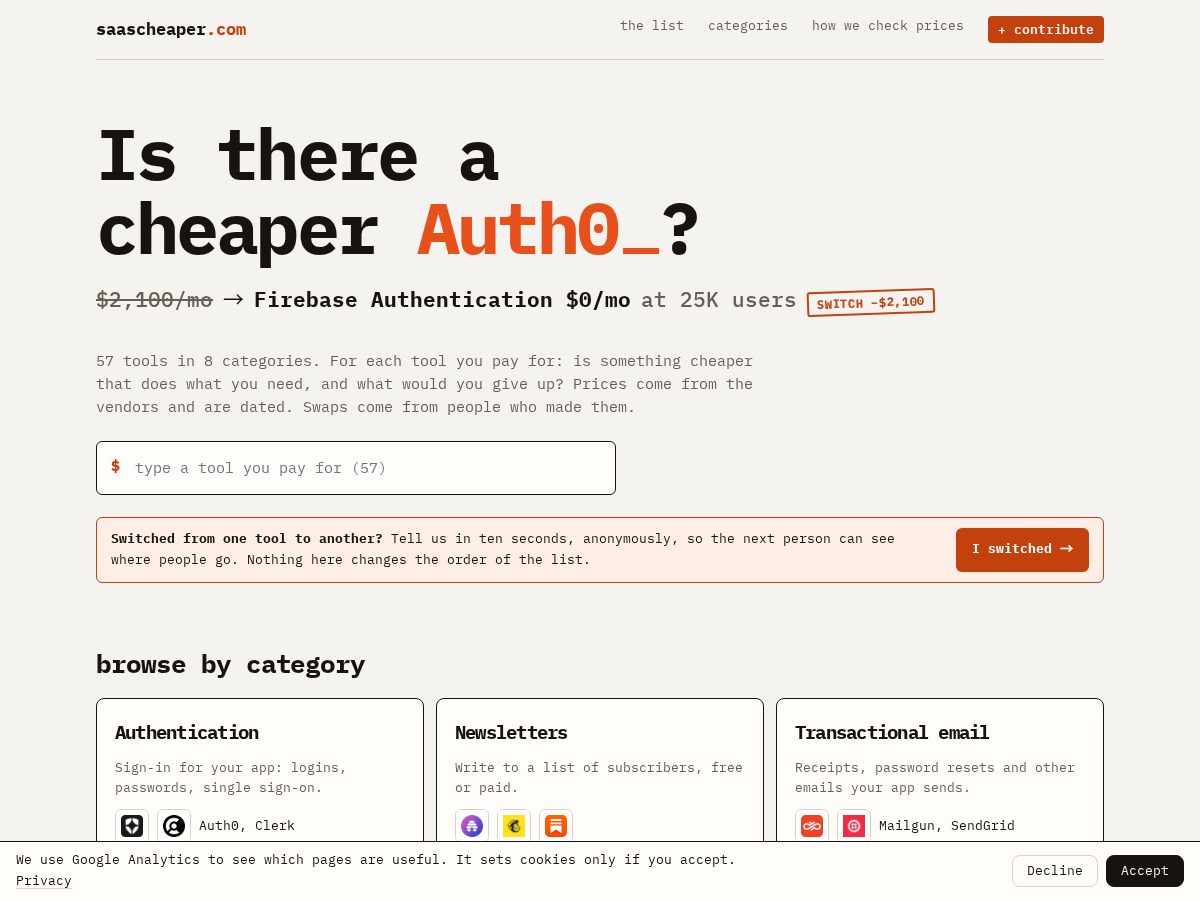 Landing-page snapshot of saascheaper.com