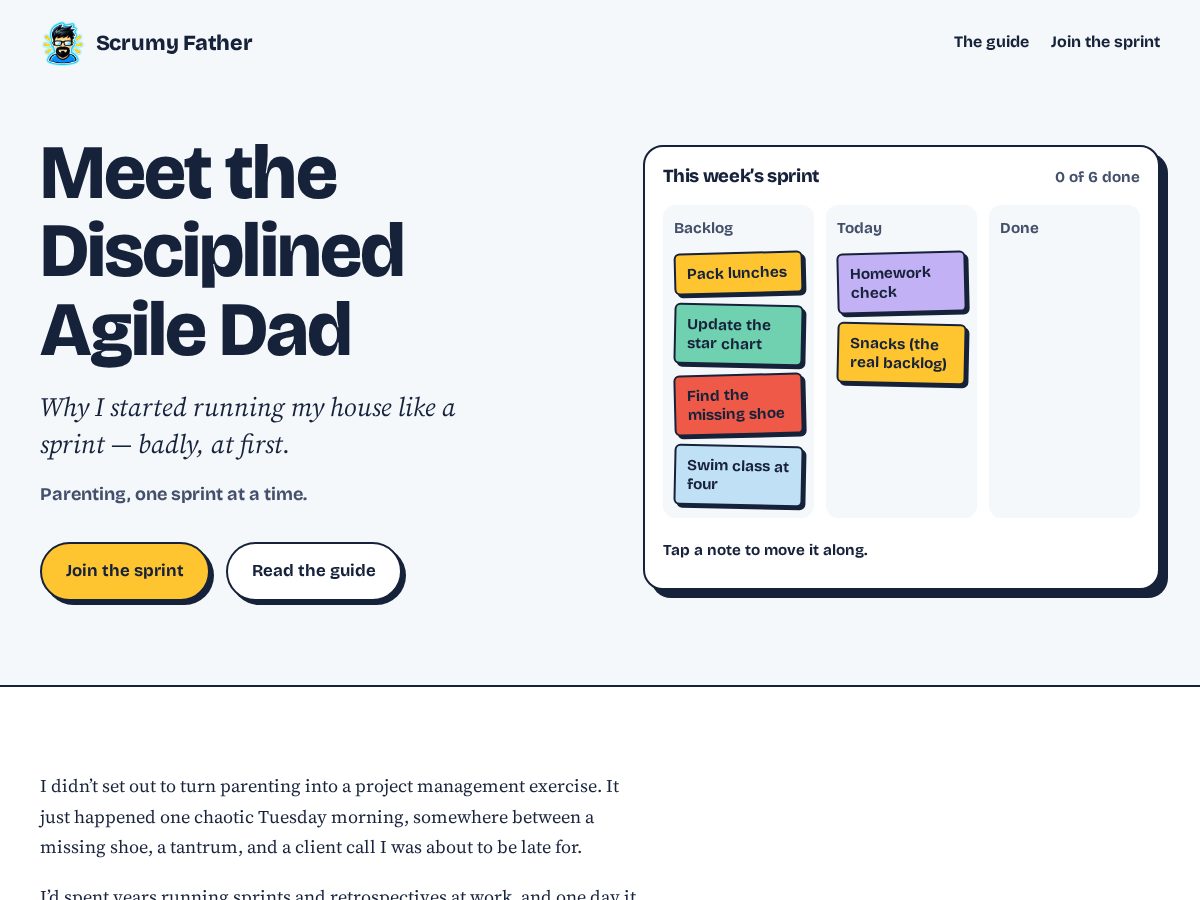 Landing-page snapshot of scrumyfather.com
