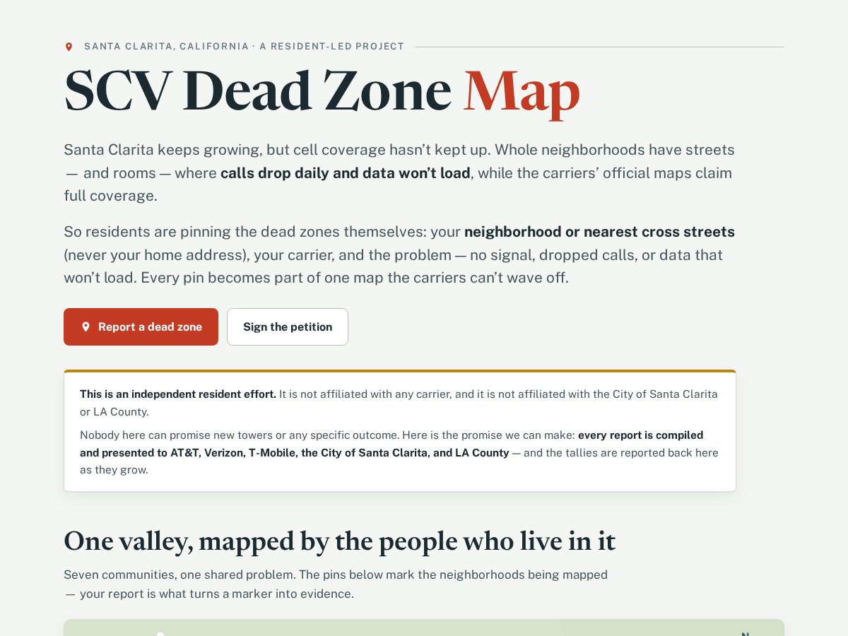 Landing-page snapshot of scvdeadzonemap.com