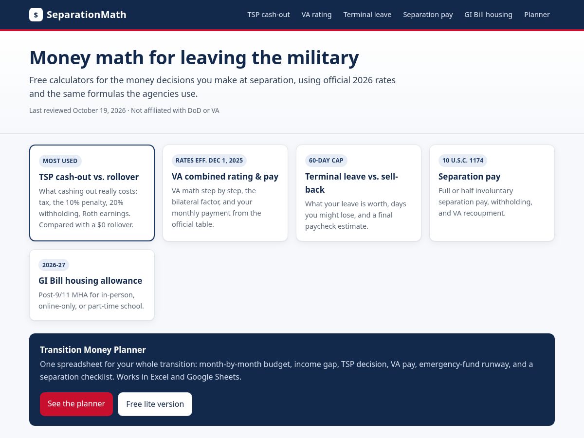 Landing-page snapshot of separationmath.com