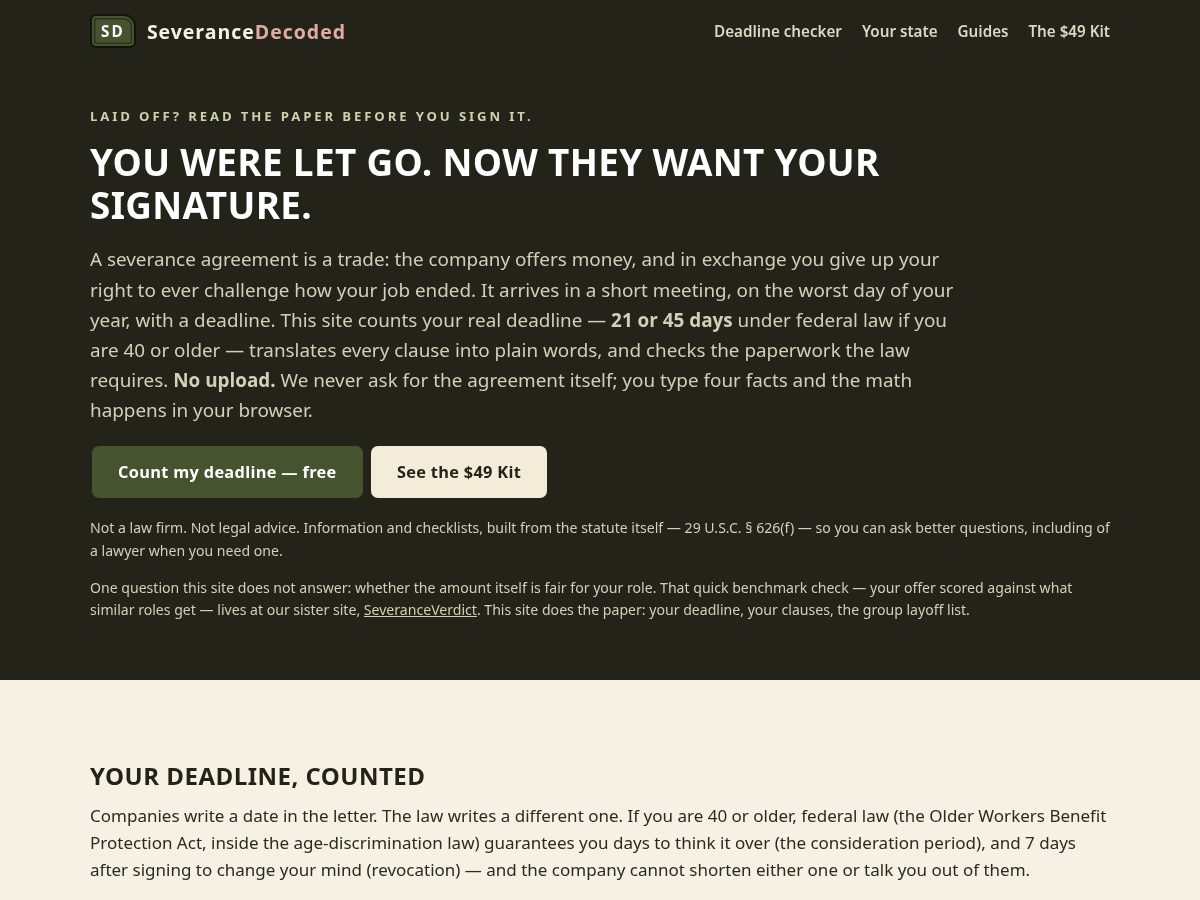 Landing-page snapshot of severancedecoded.com