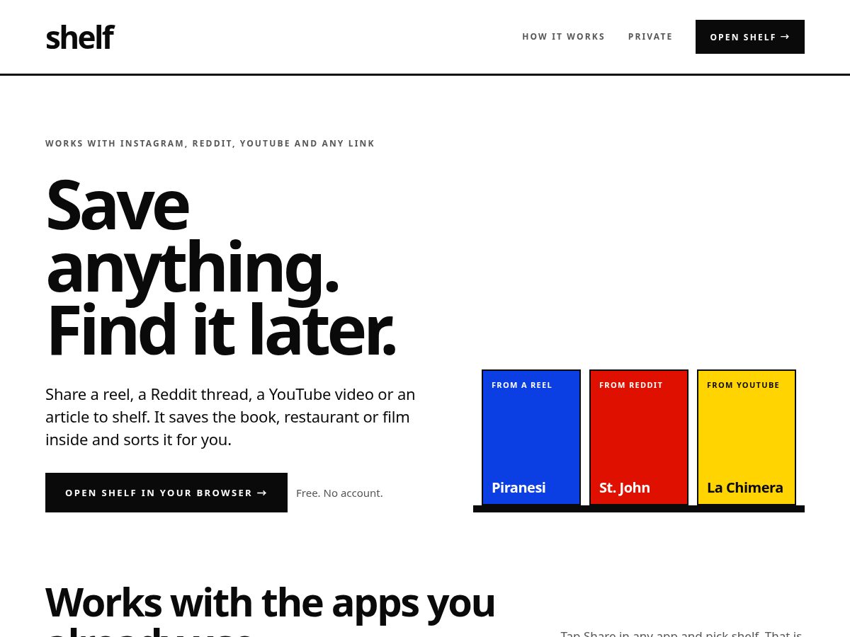 Landing-page snapshot of shelfshelfshelf.com