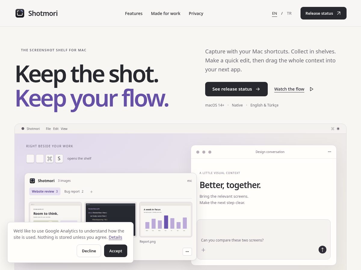 Landing-page snapshot of shotmori.com