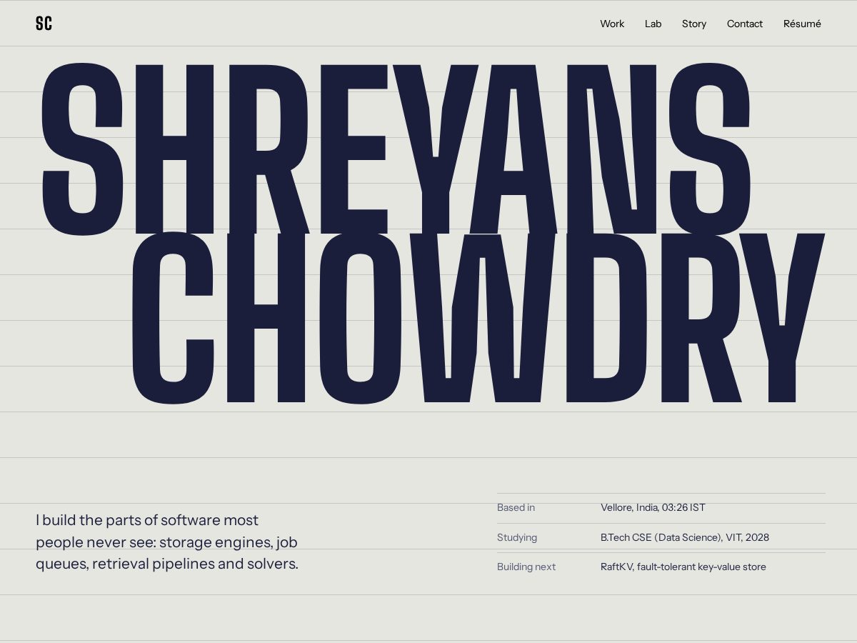 Landing-page snapshot of shreyanschowdry.tech