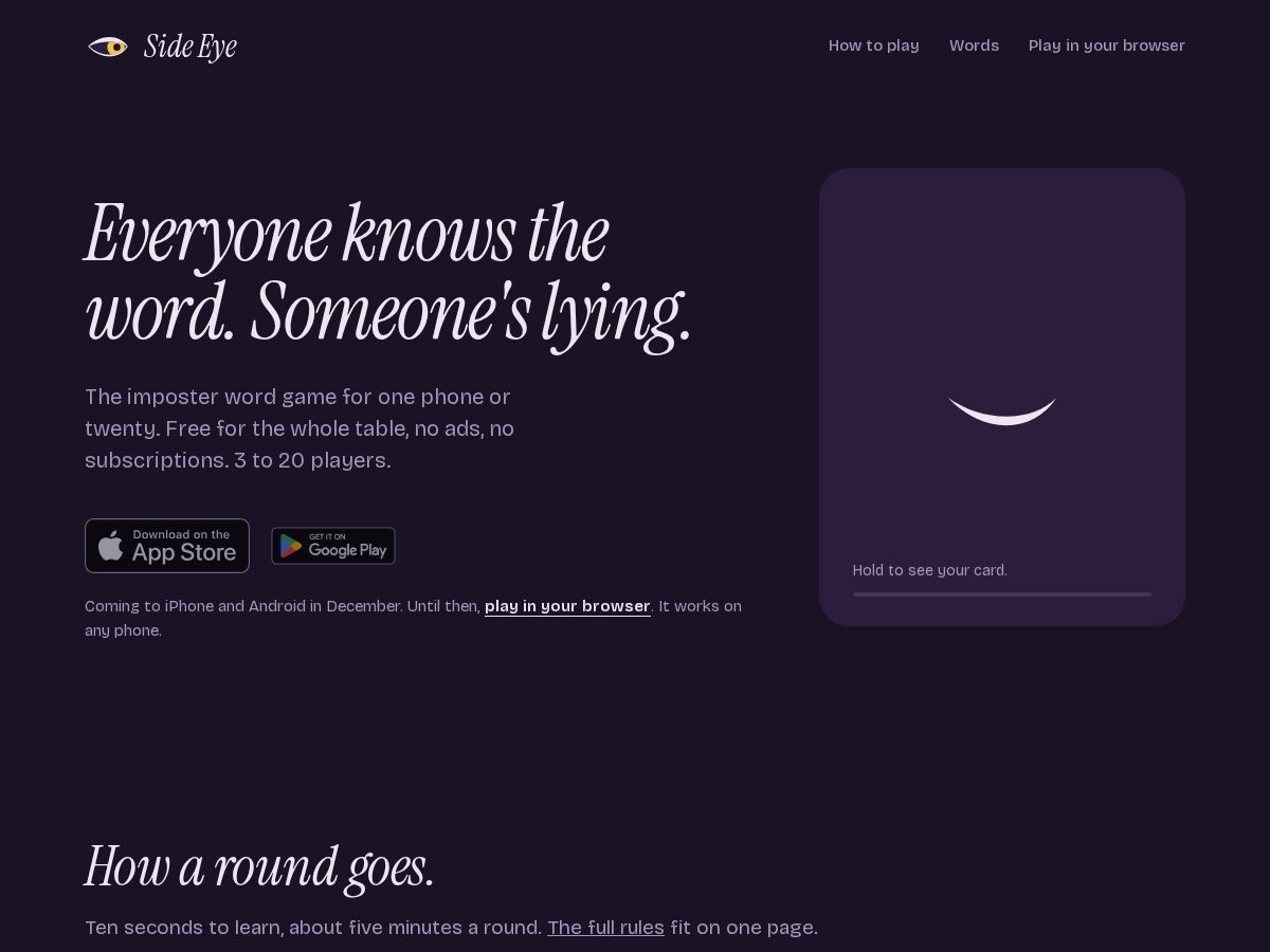 Landing-page snapshot of sideeyegame.com