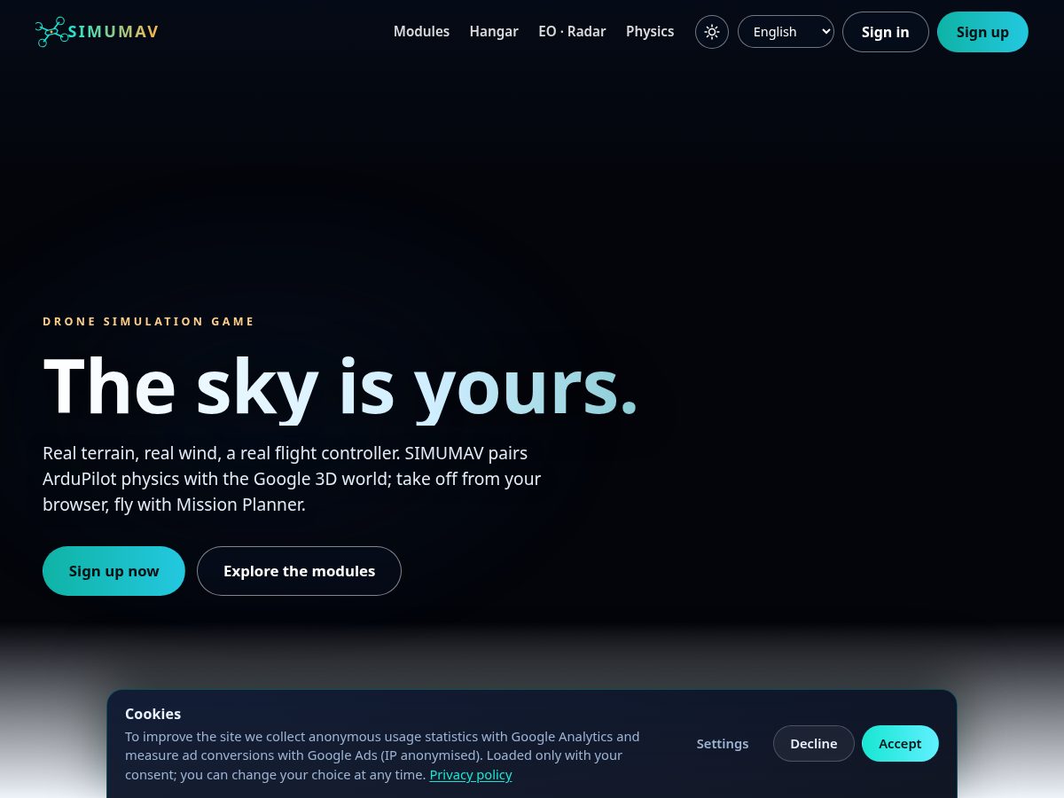 Landing-page snapshot of simumav.com
