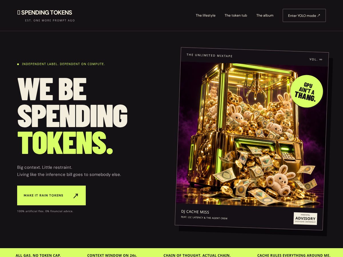 Landing-page snapshot of spendingtokens.com