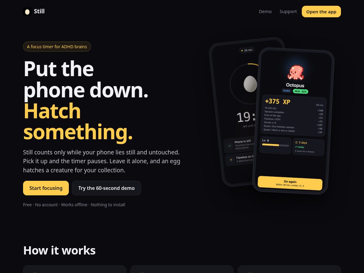 Landing-page snapshot of stillphonetimer.online