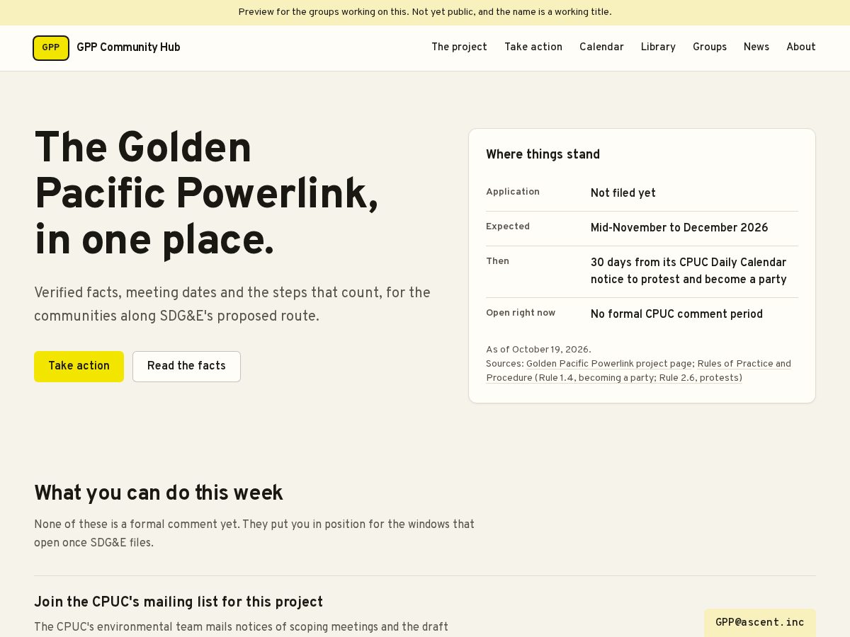 Landing-page snapshot of stopgoldenpacific.com