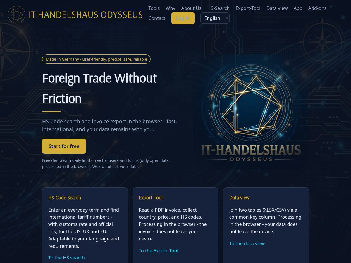 Landing-page snapshot of tariff-tools.com