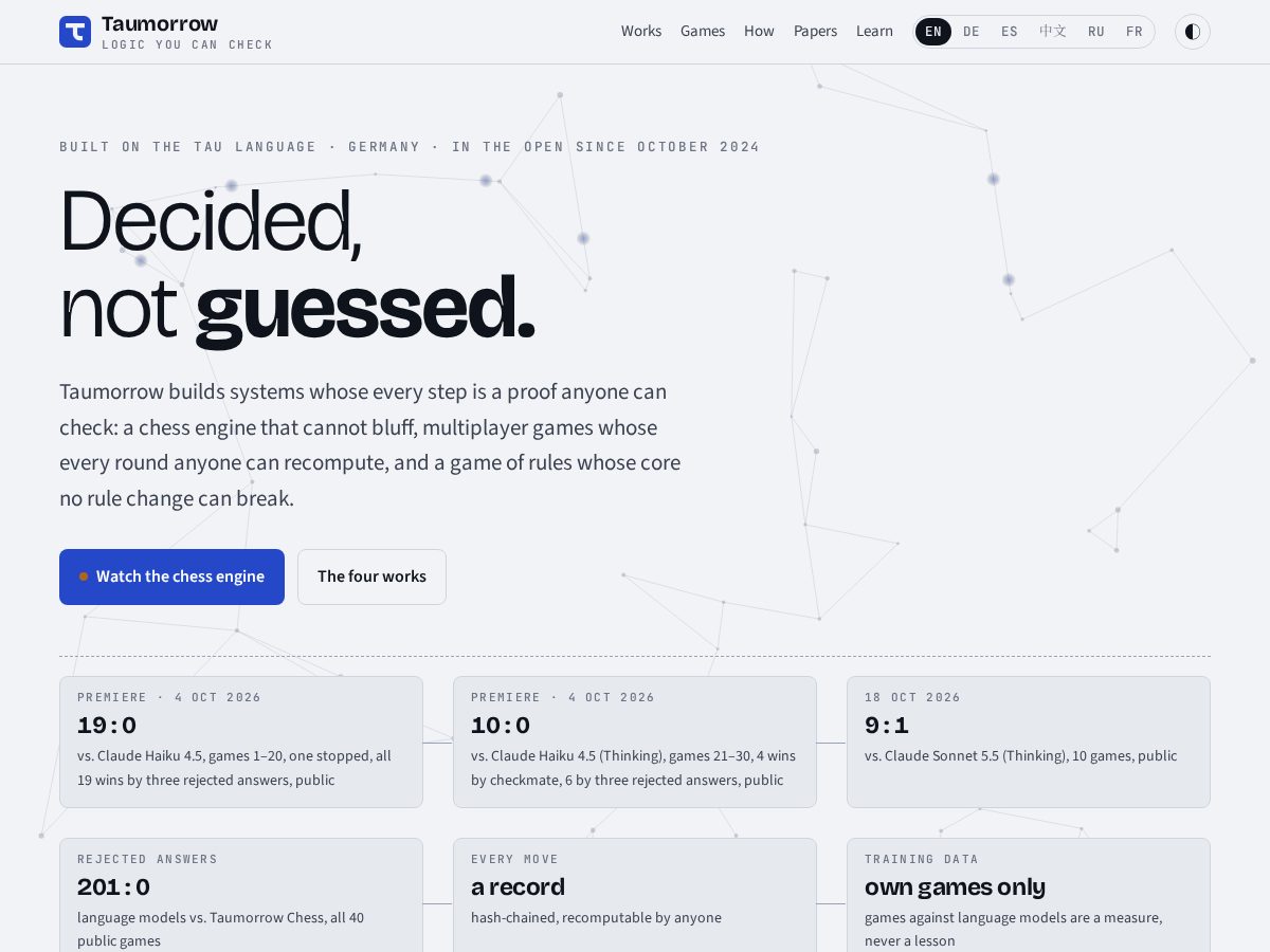 Landing-page snapshot of taumorrow.com