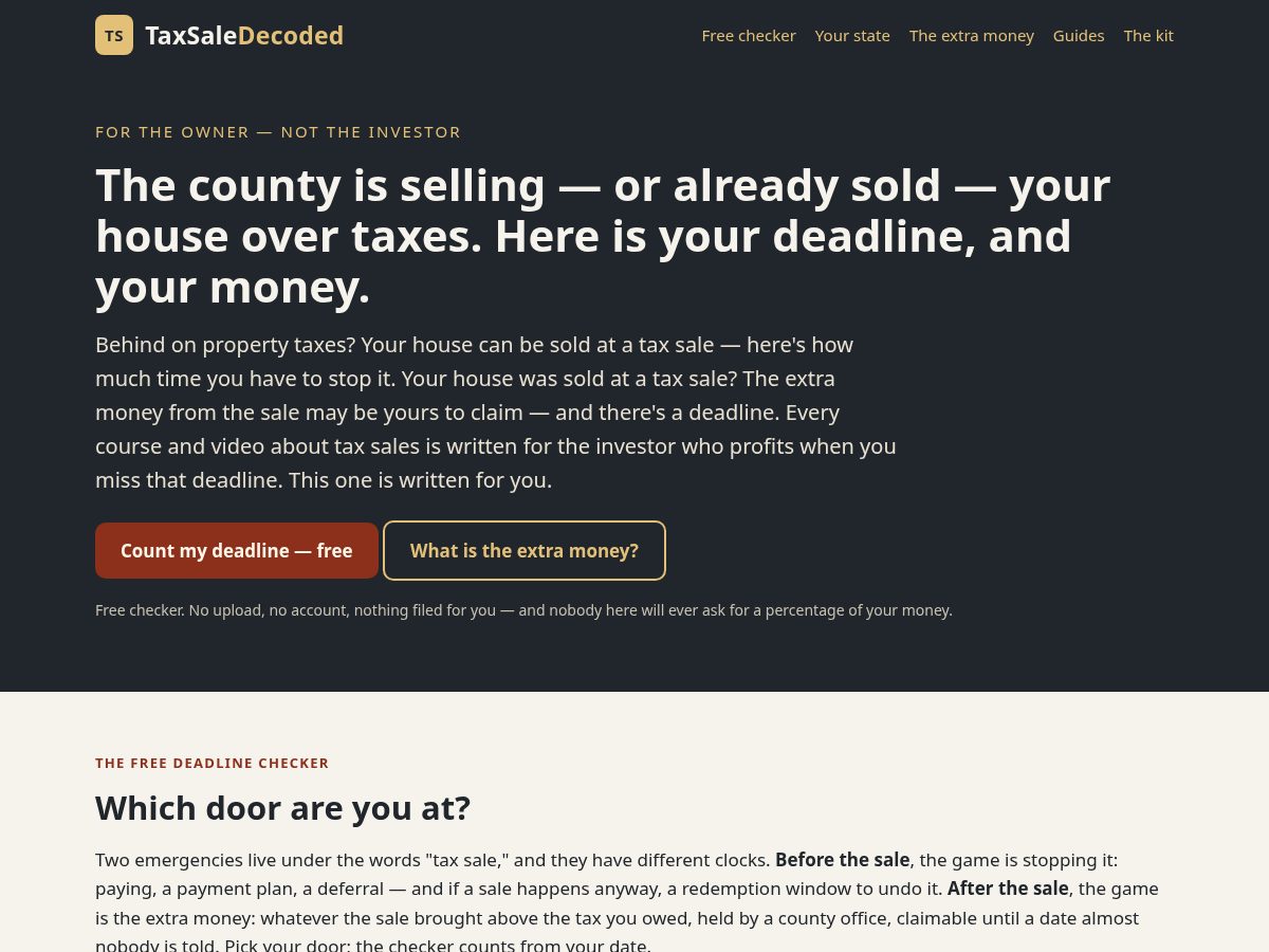 Landing-page snapshot of taxsaledecoded.com