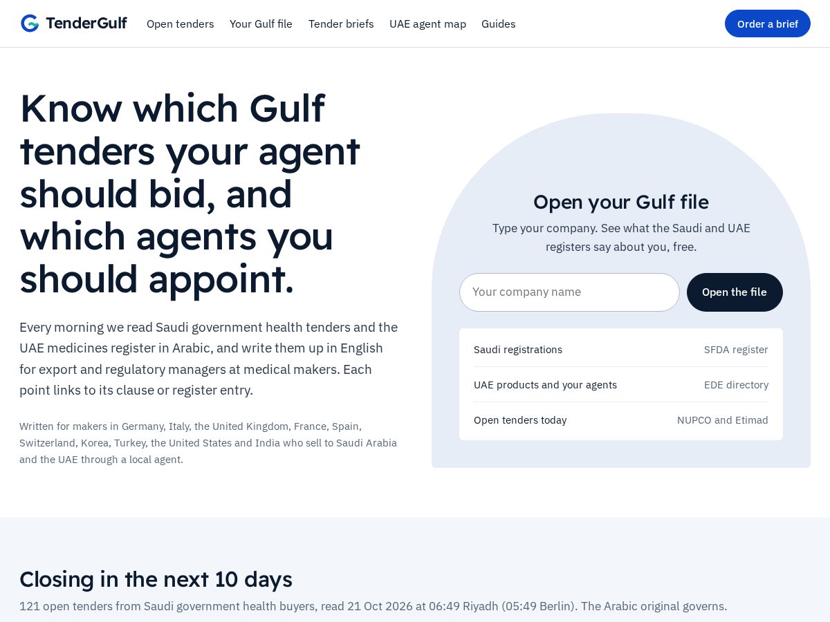 Landing-page snapshot of tendergulf.com