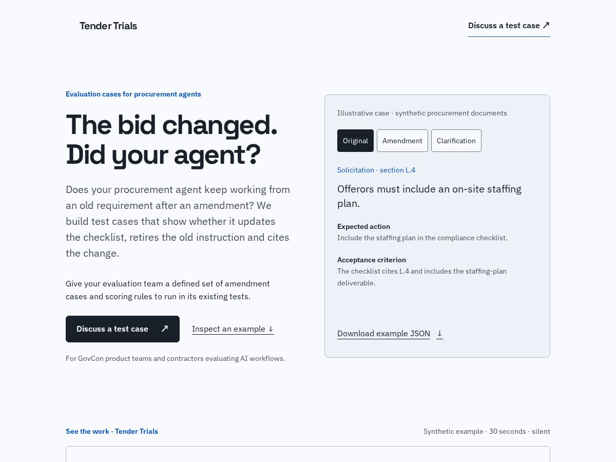 Landing-page snapshot of tendertrials.com