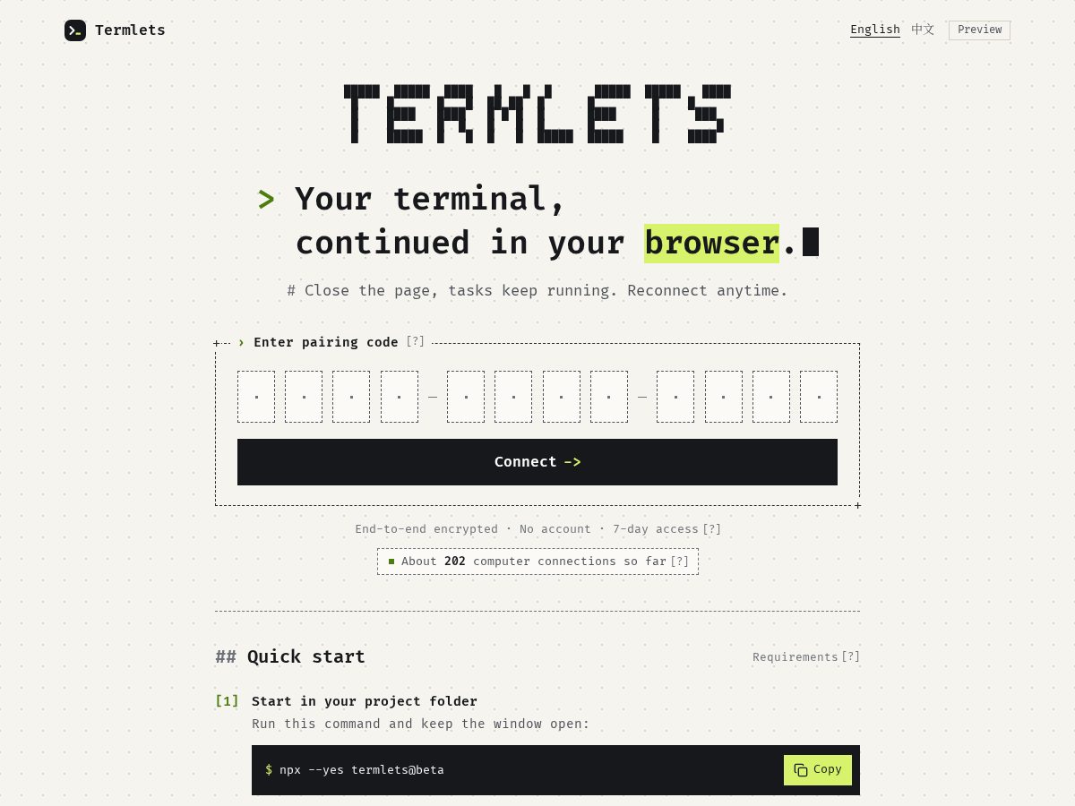 Landing-page snapshot of termlets.com