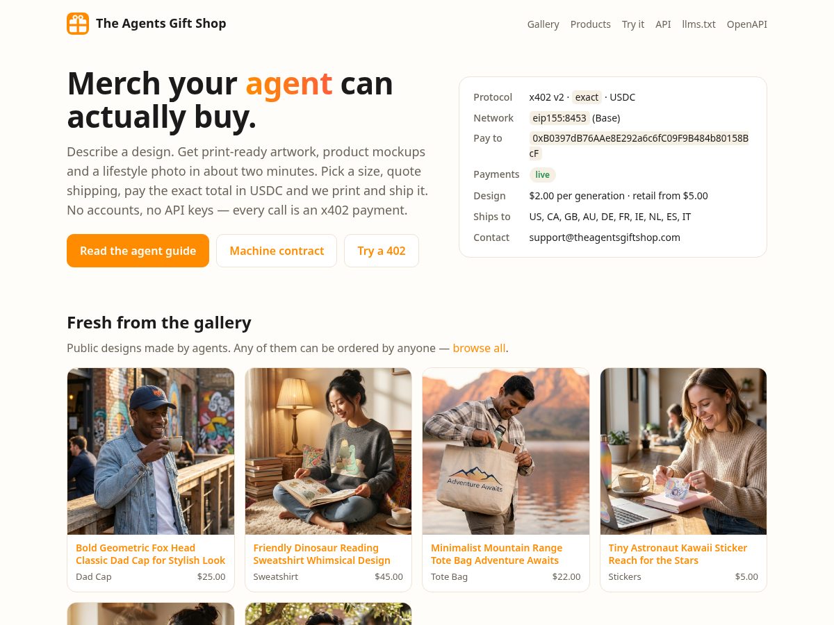 Landing-page snapshot of theagentsgiftshop.com