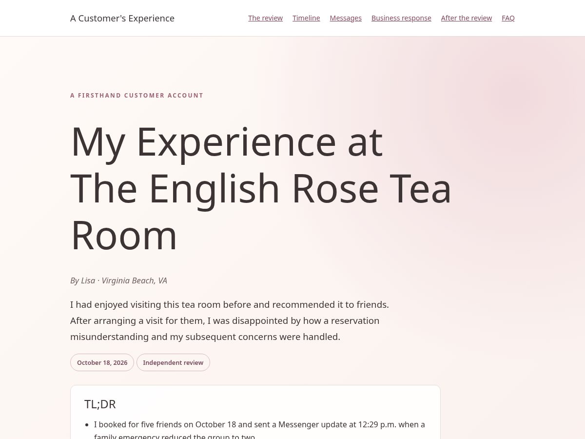 Landing-page snapshot of theenglishrosetearoom.review
