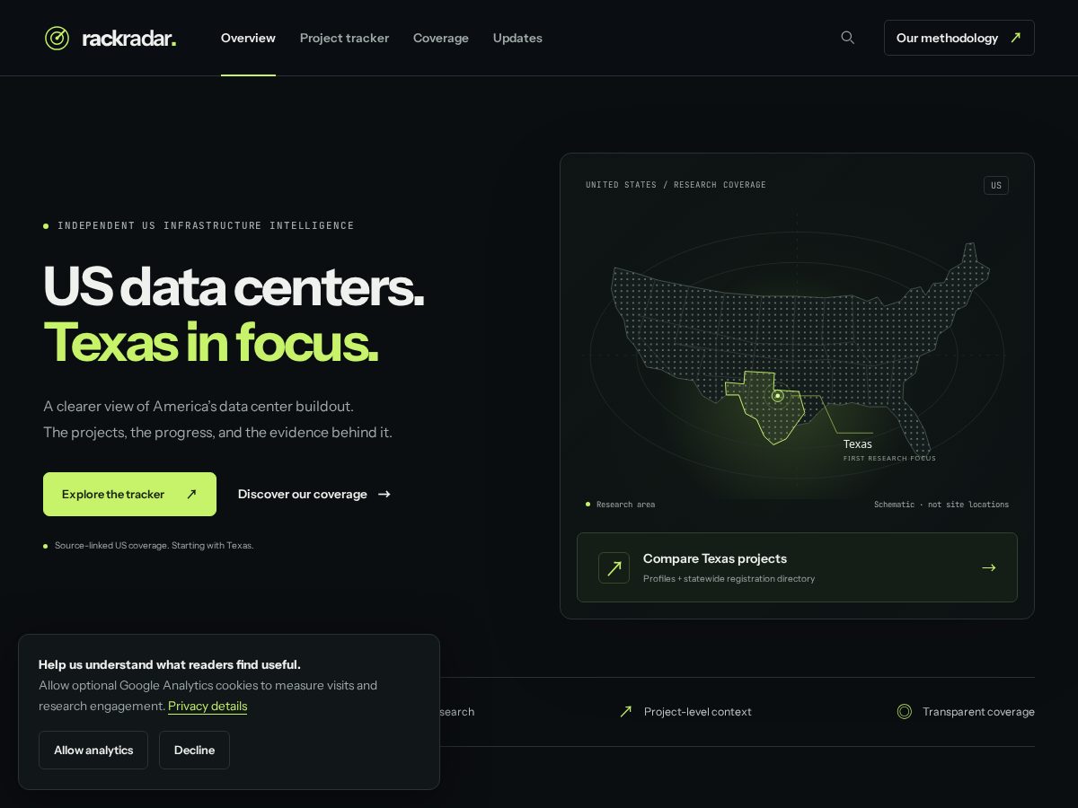 Landing-page snapshot of therackradar.com