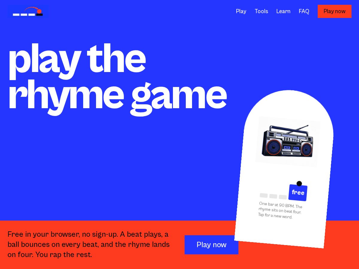 Landing-page snapshot of therhymegame.info