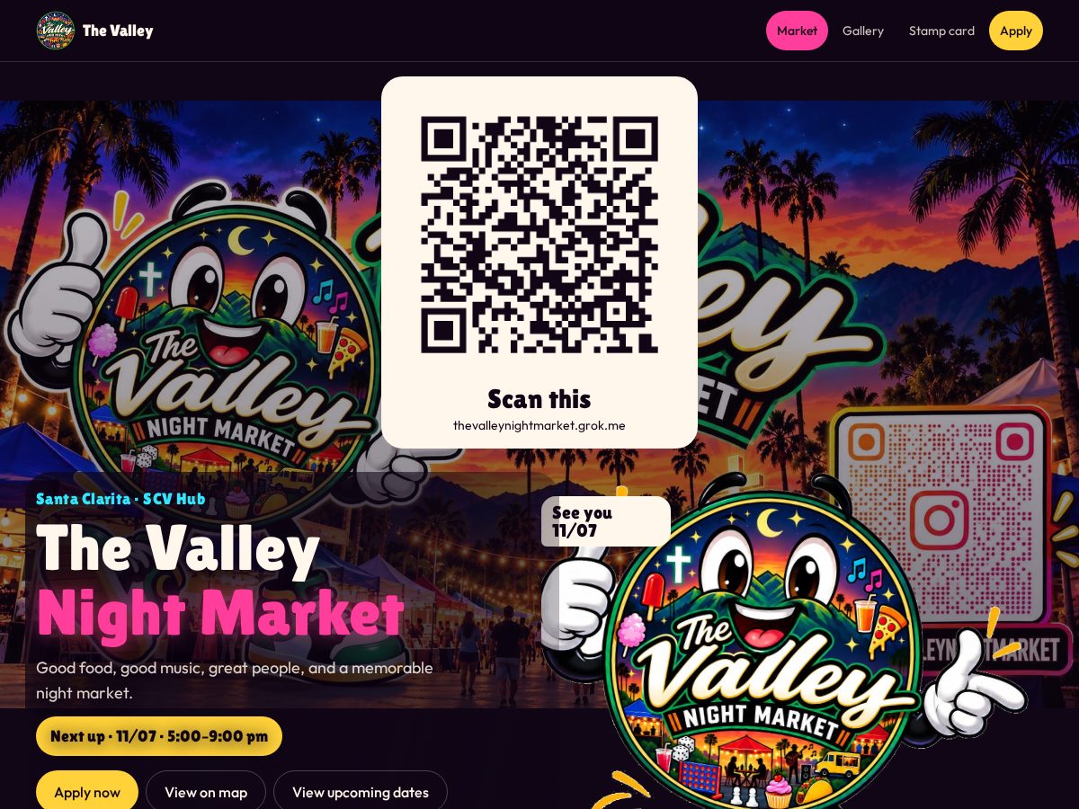 Landing-page snapshot of thevalleynightmarket.com