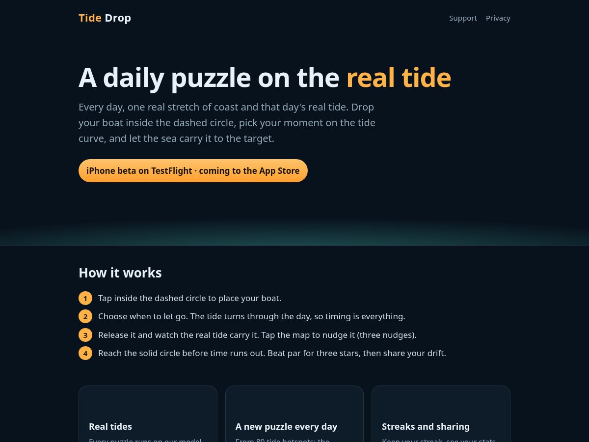 Landing-page snapshot of tidedrop.com