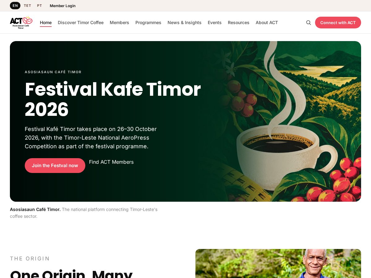 Landing-page snapshot of timorcoffee.org