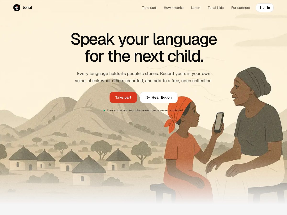 Landing-page snapshot of tonal.africa