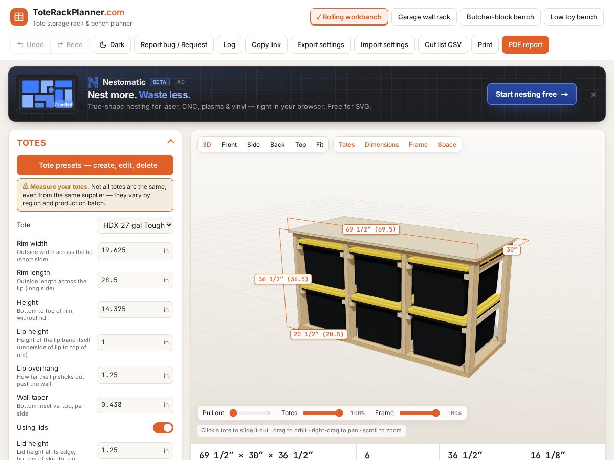 Landing-page snapshot of toterackplanner.com