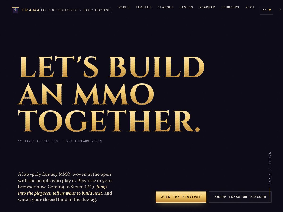 Landing-page snapshot of tramagame.com